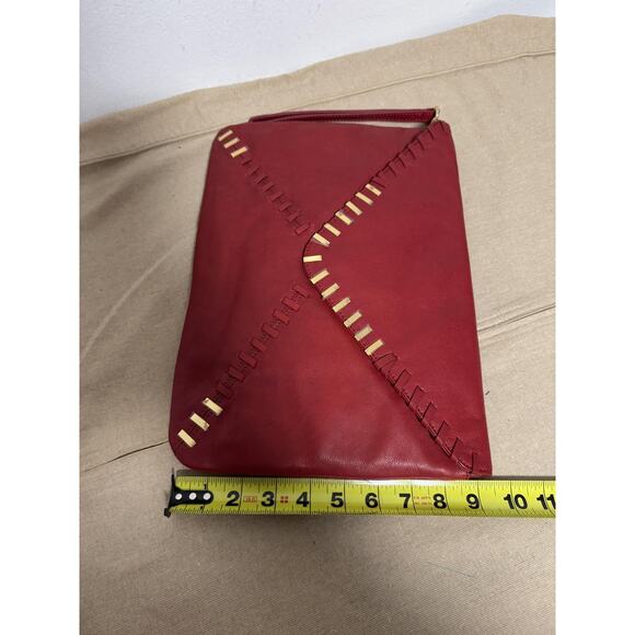 Fabiola Pedrazzini Clutch Wristlet Womens One Size Red Leather Envelope Studded - Picture 10 of 10